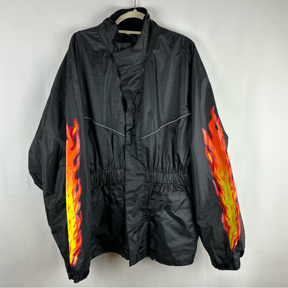 Jafrum motorcycle night vision waterproof rain jacket with flames size XXL